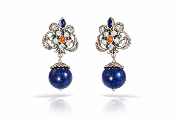 Catherine Lapis Lazuli Taşlı Tasarım Mini Sallantılı Küpe